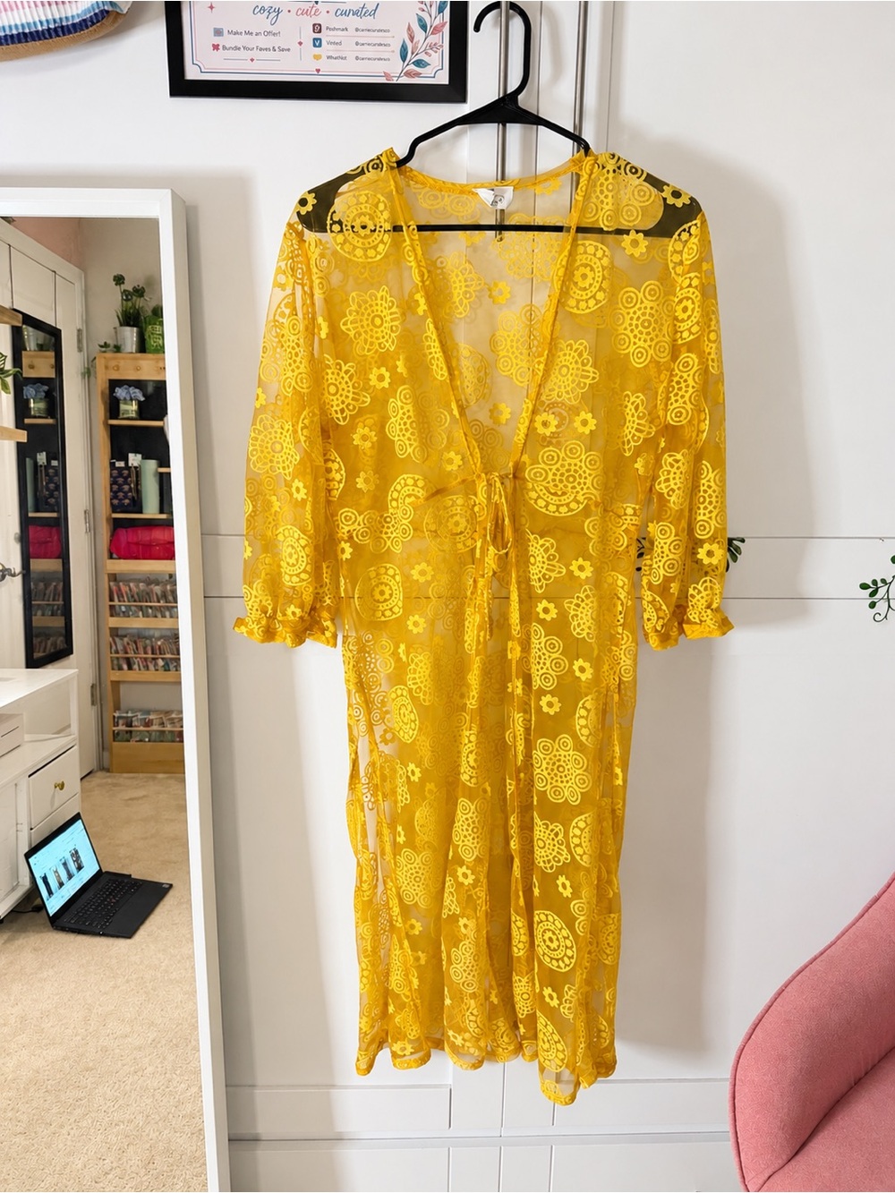 Ember - Yellow Sheer cover up with Tie Front - size Large